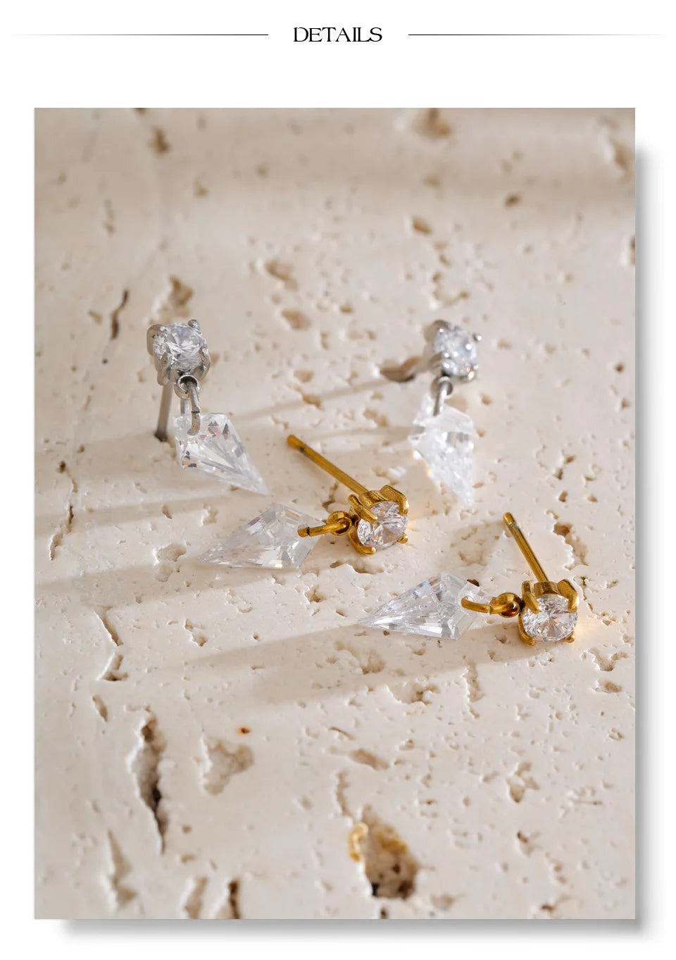 Cubic Zirconia Geometric Earrings — Gold-Plated Stainless Steel with Cubic Zirconia · PS1411