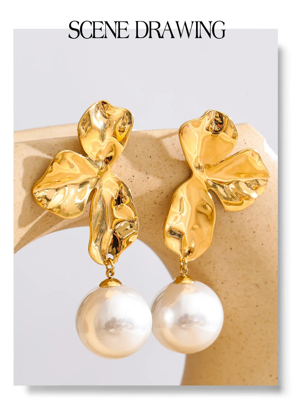 Pearl flower earrings in gold-plated stainless steel with pearl.