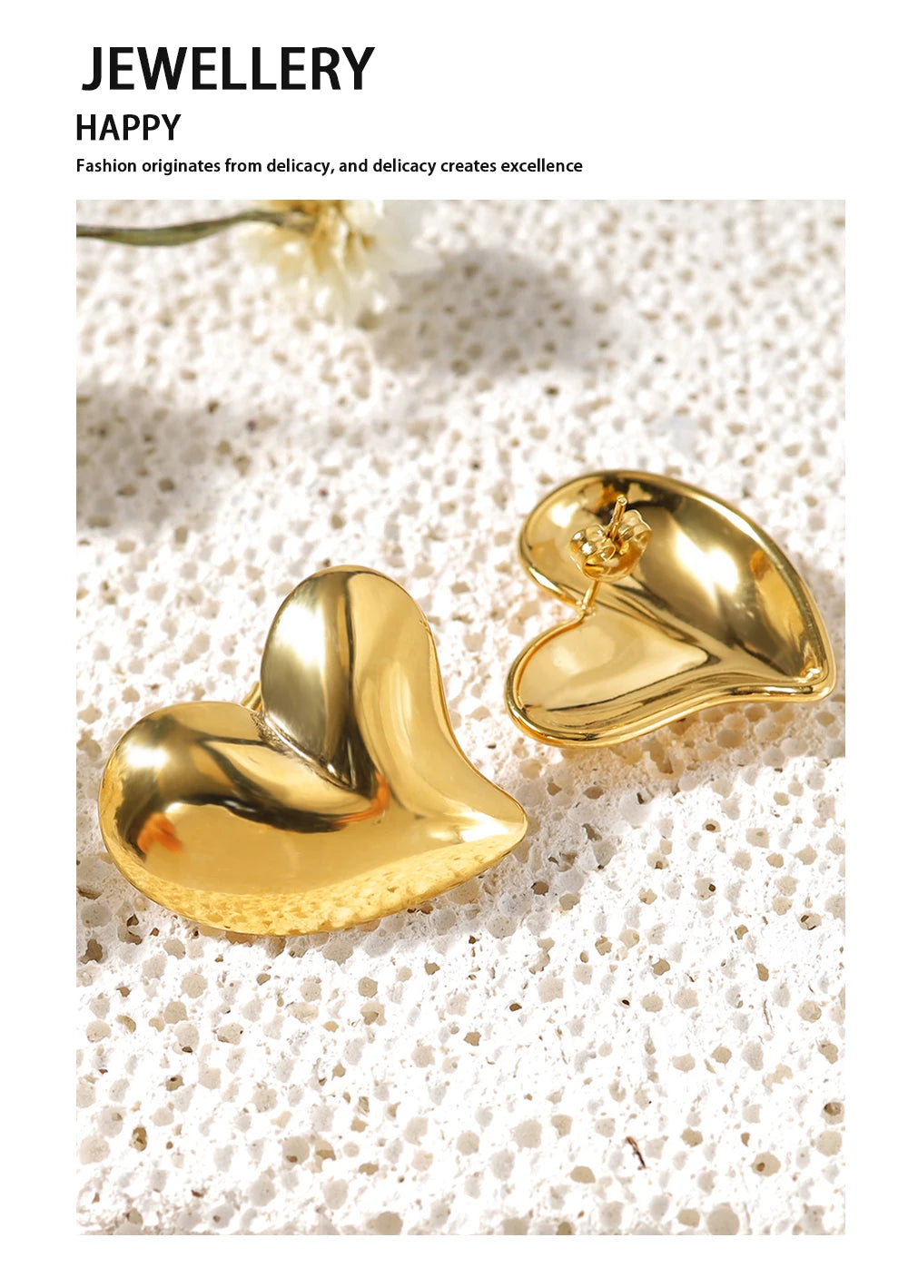 Stud Earrings Asymmetric Heart Glossy — 316L Stainless Steel · PS426