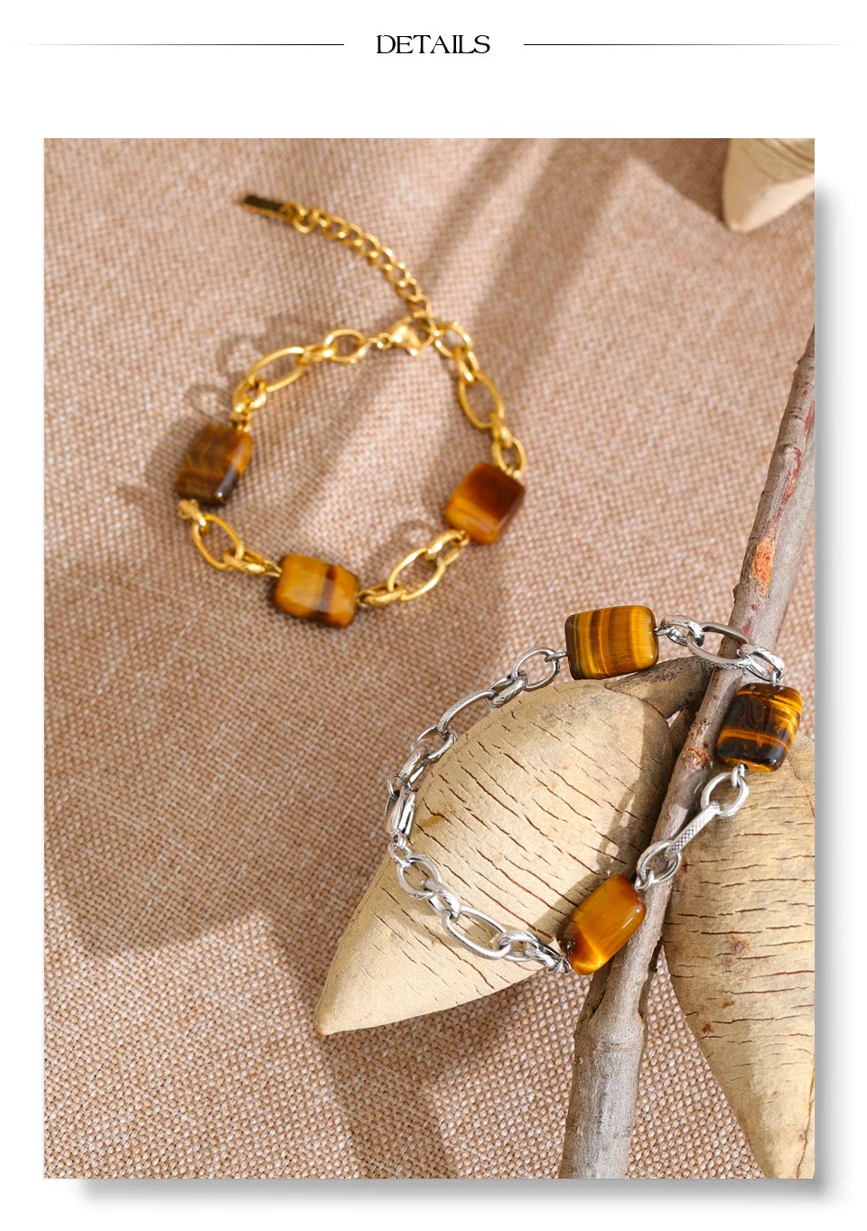 Natural Stone Geometric Chain Bracelet — Gold-Plated Stainless Steel with Natural Stone · PS984