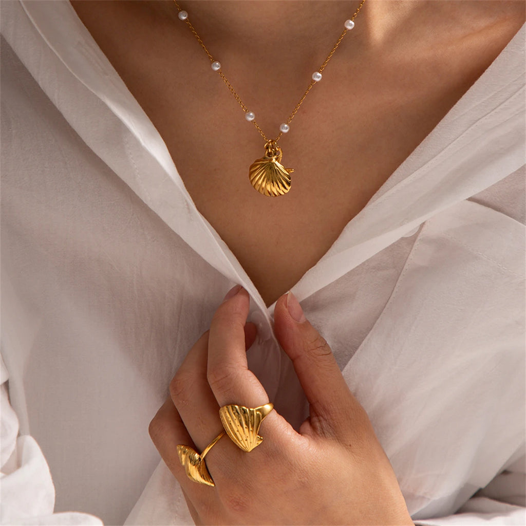 New French Ocean Series Pearl Accessories Fashion Versatile Starfish Shell Necklace Titanium Steel Color Preservation