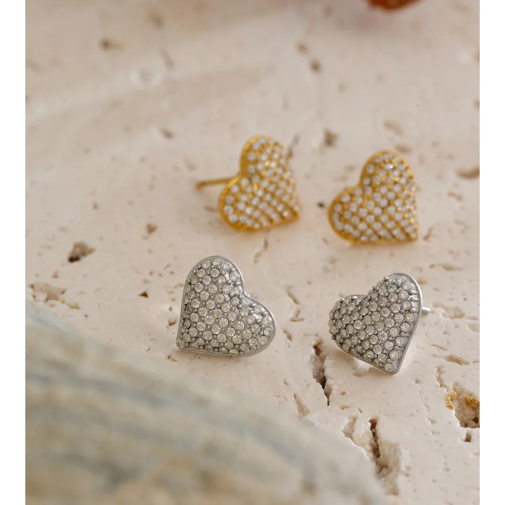 Cubic Zirconia Heart Earrings — Gold-Plated Stainless Steel with Cubic Zirconia · PS1524