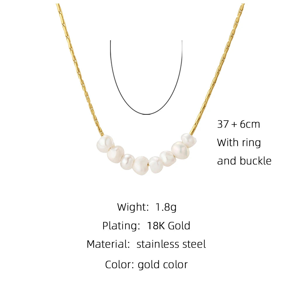 Chain Natural Pearl Pendant Chain Necklace — 316L Stainless Steel · PS470
