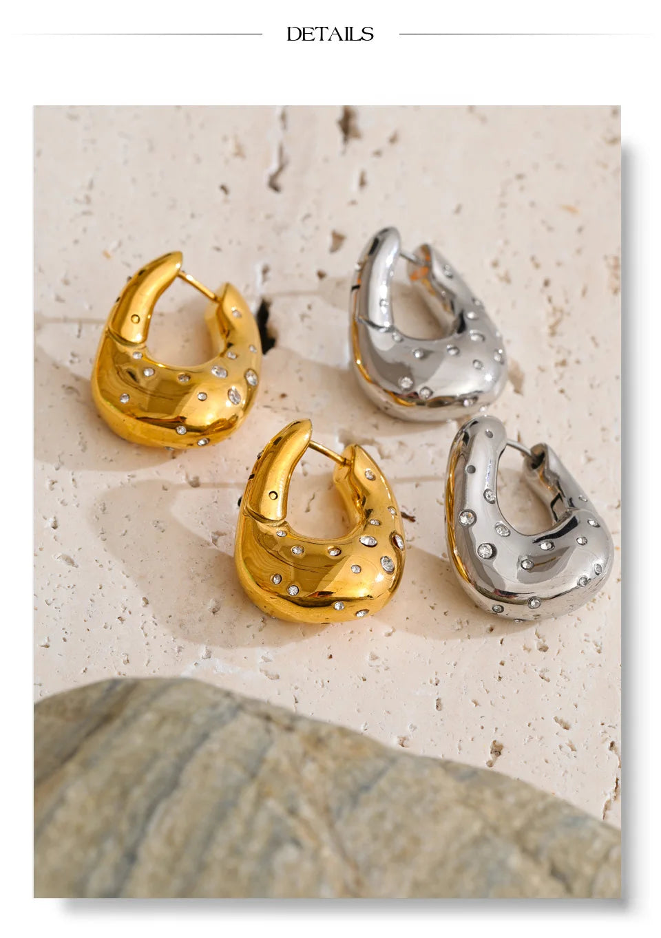 Cubic Zirconia Geometric Earrings — Gold-Plated Stainless Steel with Cubic Zirconia · PS1492