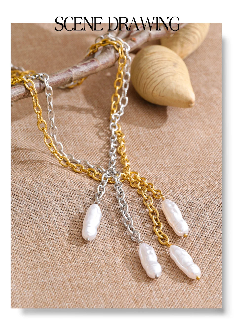 Pearl geometric chain necklace in gold-plated stainless steel with pearl.