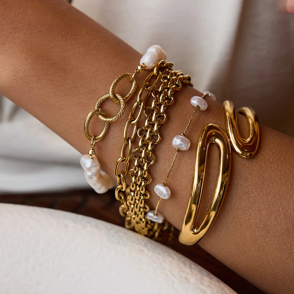 Pearl Chain Bracelet Stack — Stainless Steel · PS027