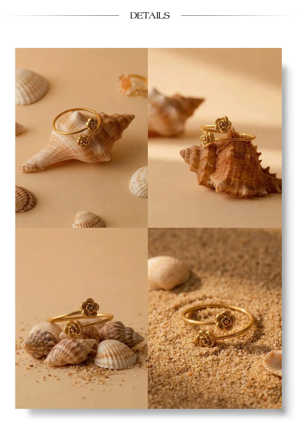 Flower geometric ring in 18K gold-plated stainless steel.