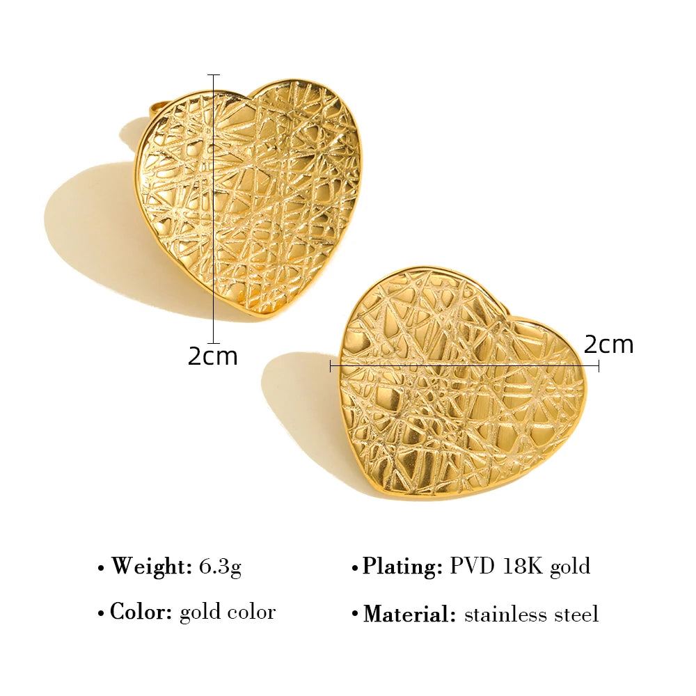 Stud Earrings Heart Irregular Knife Cut Metal Texture — 316L Stainless Steel · PS438