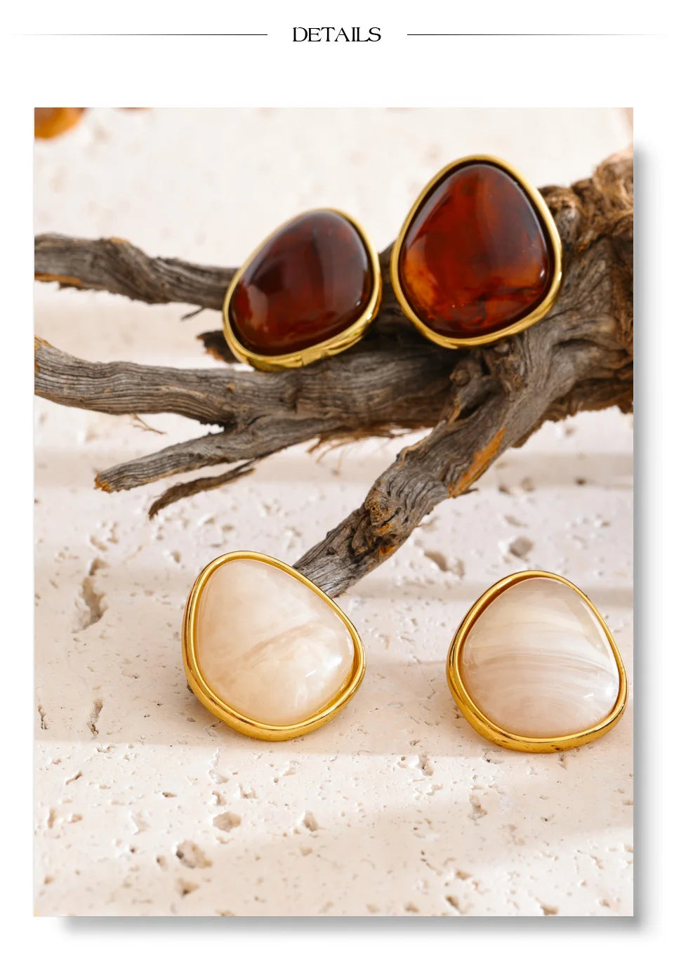 Resin acrylic multi-color earrings in gold-plated stainless steel with resin and acrylic.