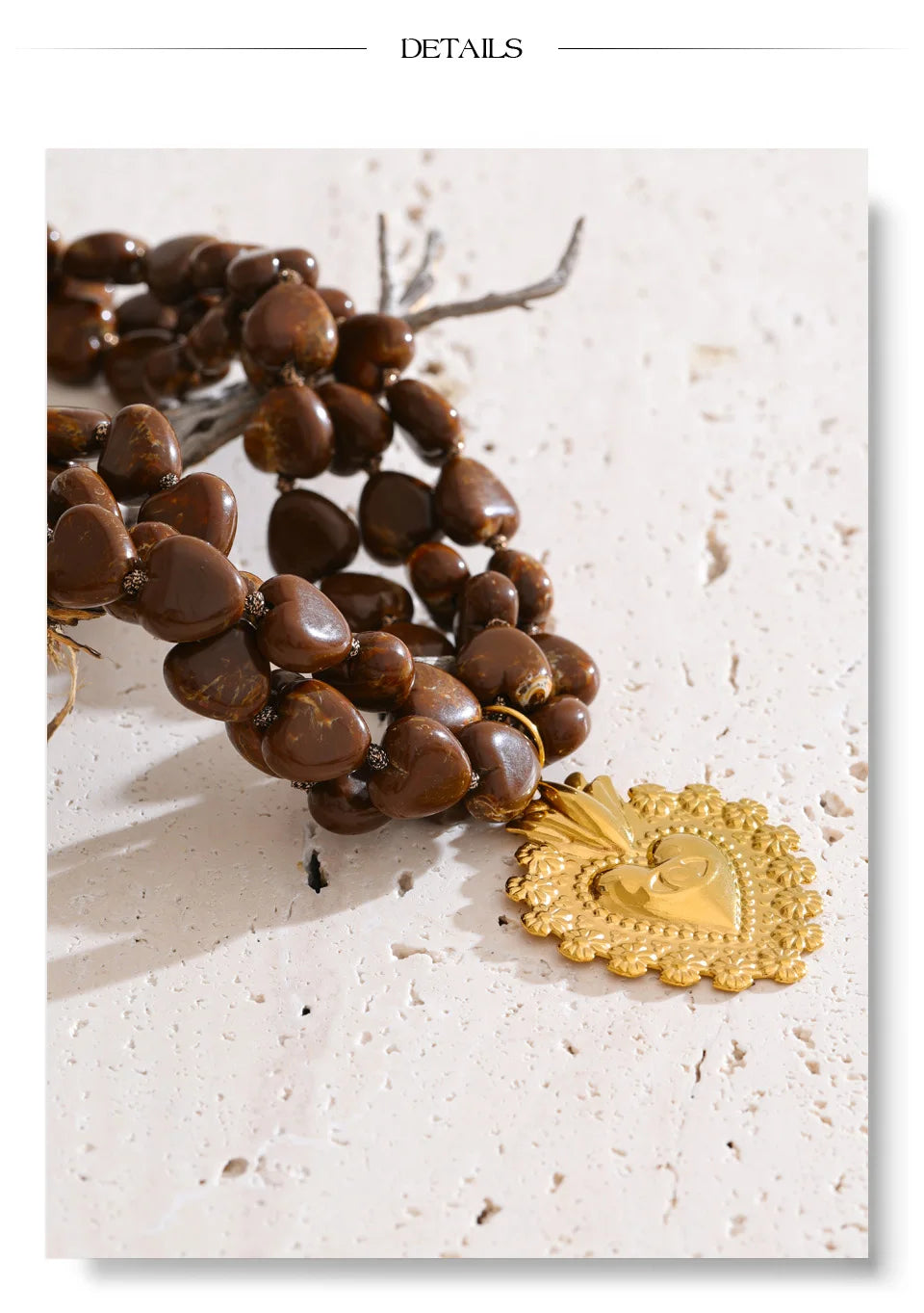 Acrylic Heart Beaded Necklace — Gold-Plated Stainless Steel with Acrylic · PS2237