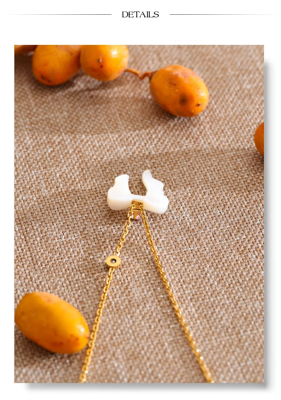 Shell butterfly necklace in gold-plated stainless steel with shell.
