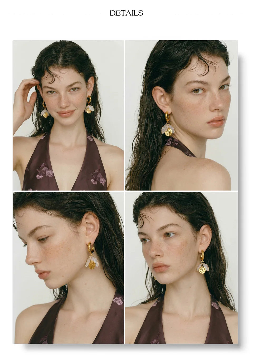 Resin flower geometric earrings in gold-plated stainless steel with resin.