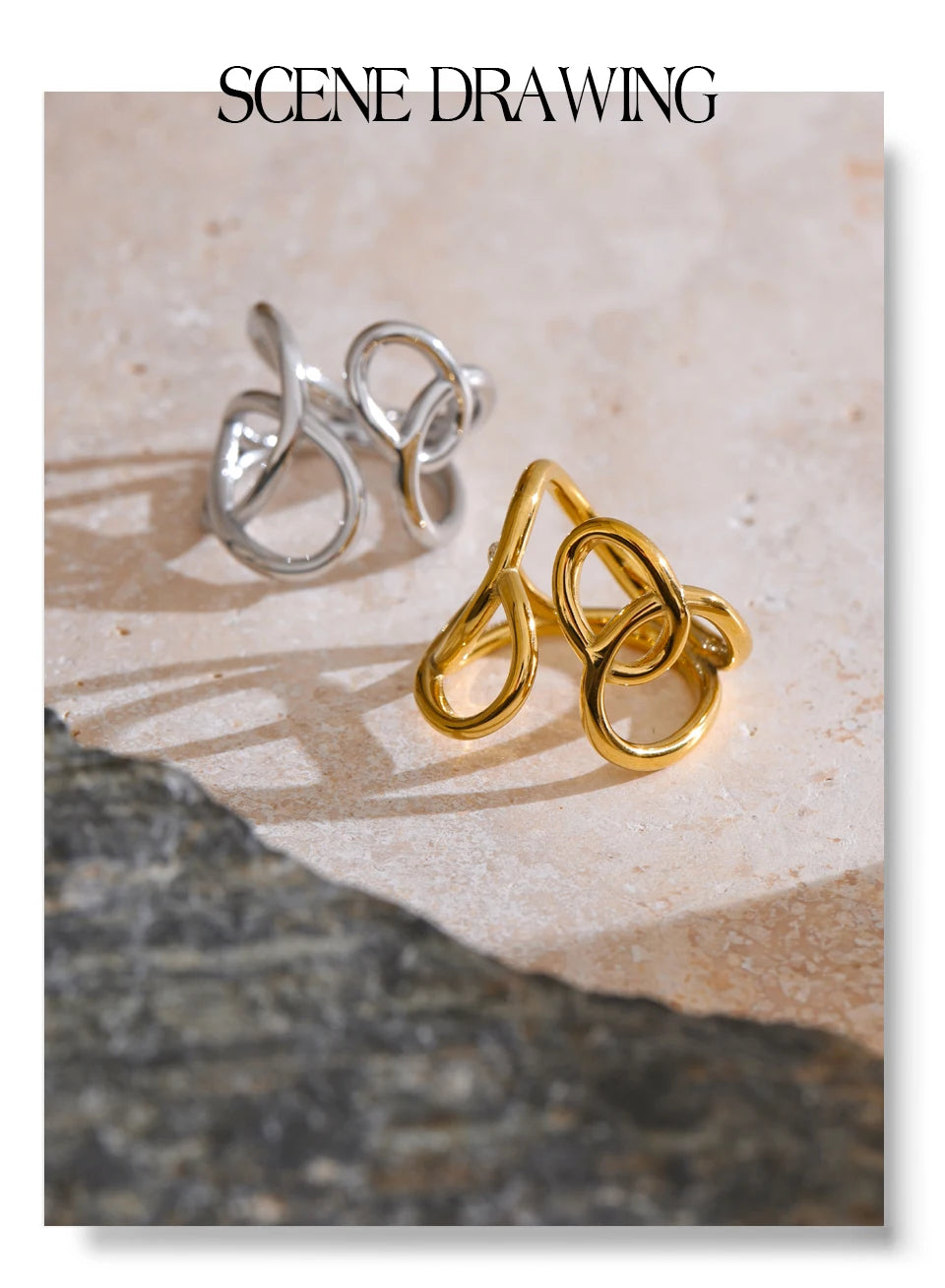 Geometric ring in gold-plated stainless steel.