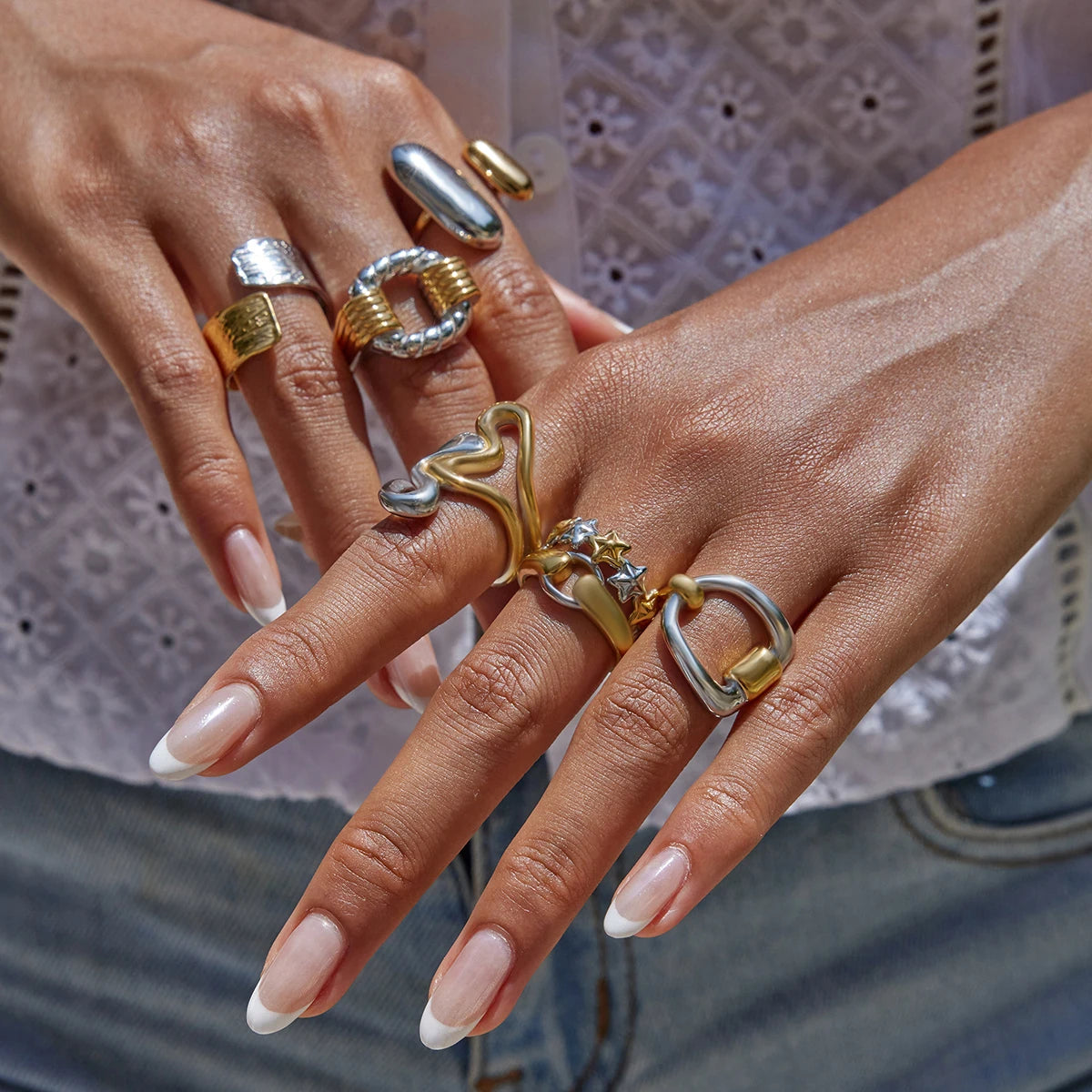 Mixed Stone Ring Stack — Stainless Steel · PS257