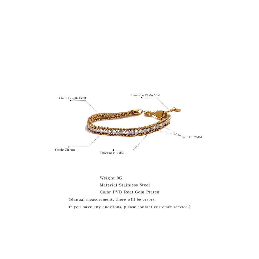 Cubic Zirconia Geometric Chain Bracelet — Gold-Plated Stainless Steel with Cubic Zirconia · PS1872
