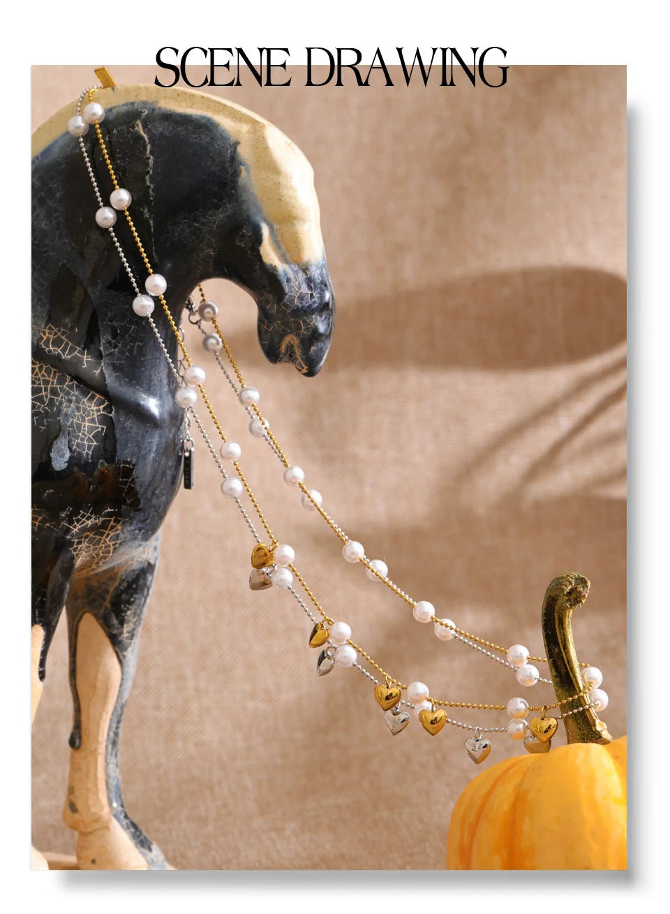 Pearl heart beaded necklace in gold-plated stainless steel with pearl.