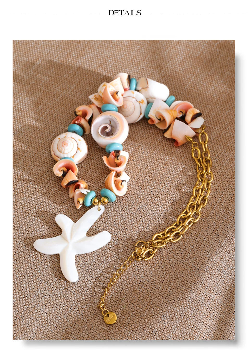Shell star geometric necklace in gold-plated stainless steel with shell.