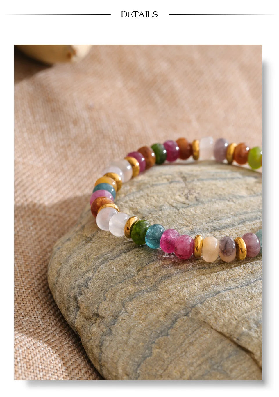 Natural Stone Beaded Geometric Bracelet — Gold-Plated Stainless Steel with Natural Stone · PS1579