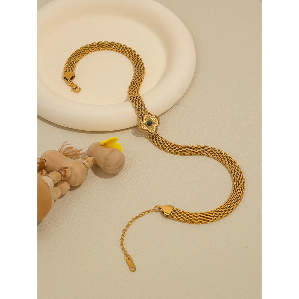 Coarse Chain Flowers Natural Stone Chain Necklace — 316L Stainless Steel · PS387