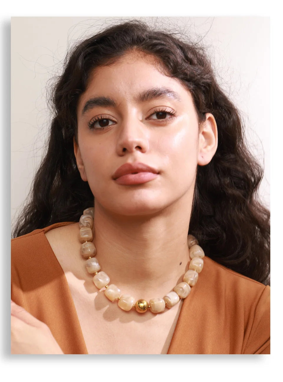Acrylic Beaded Geometric Necklace — Gold-Plated Stainless Steel with Acrylic · PS2198