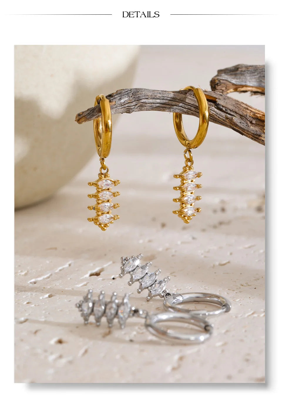 Cubic Zirconia Geometric Earrings — Gold-Plated Stainless Steel with Cubic Zirconia · PS1302