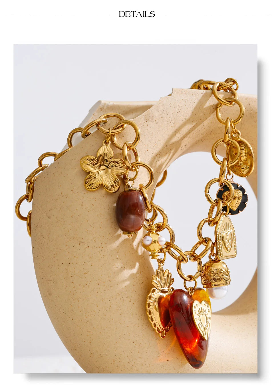 Acrylic Heart Flower Necklace — Gold-Plated Stainless Steel with Acrylic · PS1847