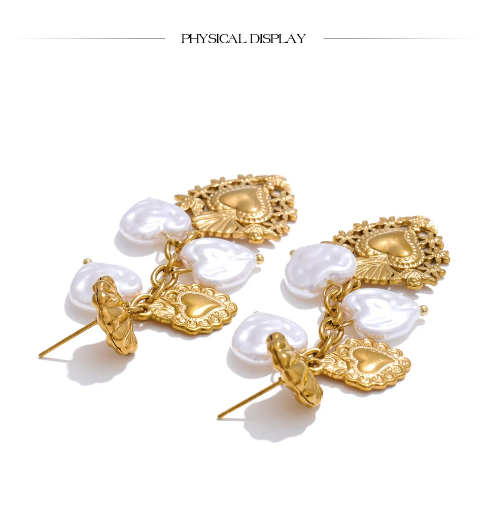 Pearl Heart Earrings — Gold-Plated Stainless Steel with Pearl · PS1587