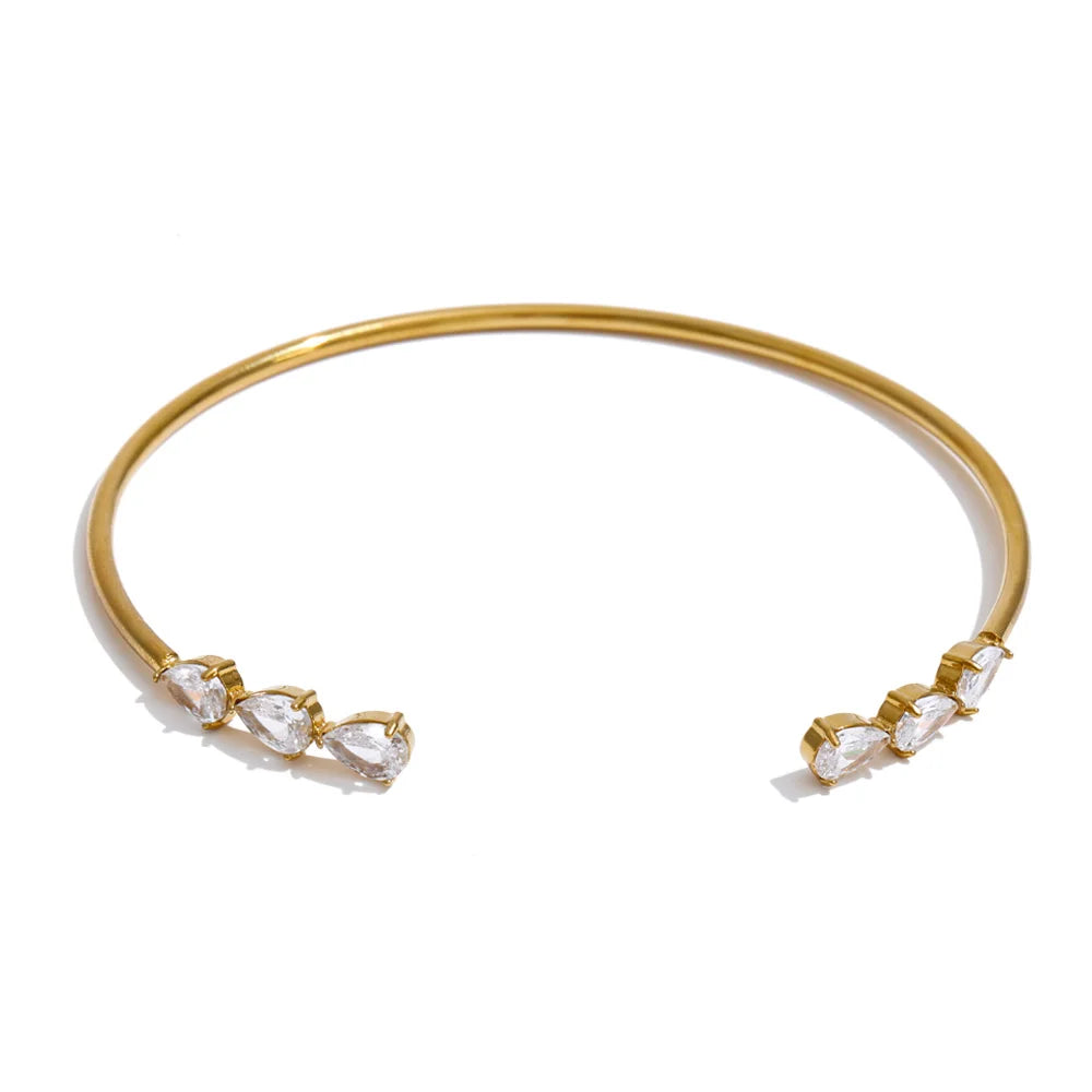 Cubic Zirconia Geometric Bracelet — Gold-Plated Stainless Steel with Cubic Zirconia · PS1316