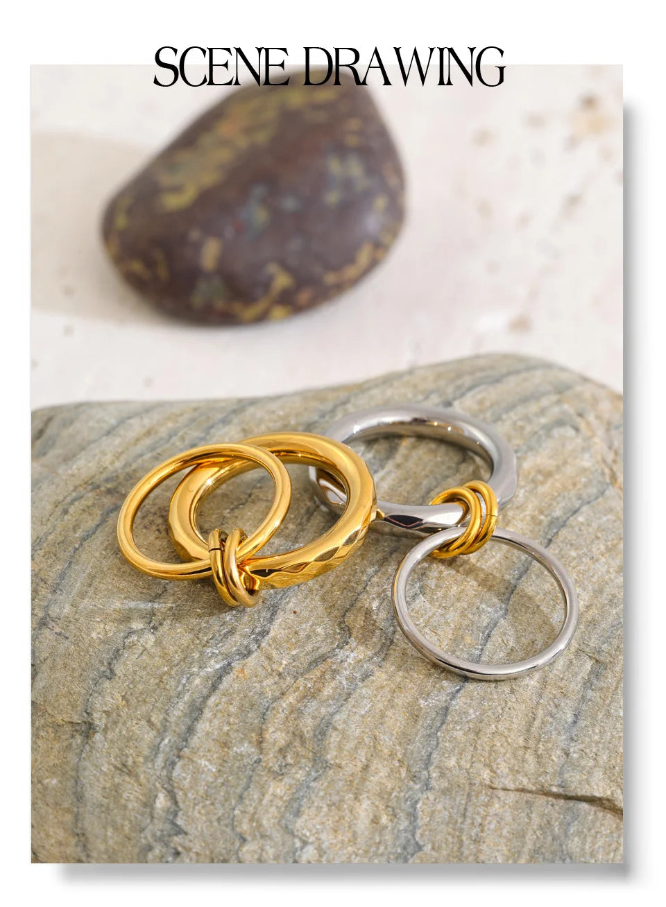 Geometric ring in 18K gold-plated stainless steel.