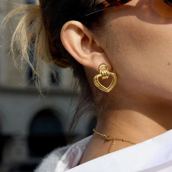Open Heart Drop Earrings — Stainless Steel · PS066