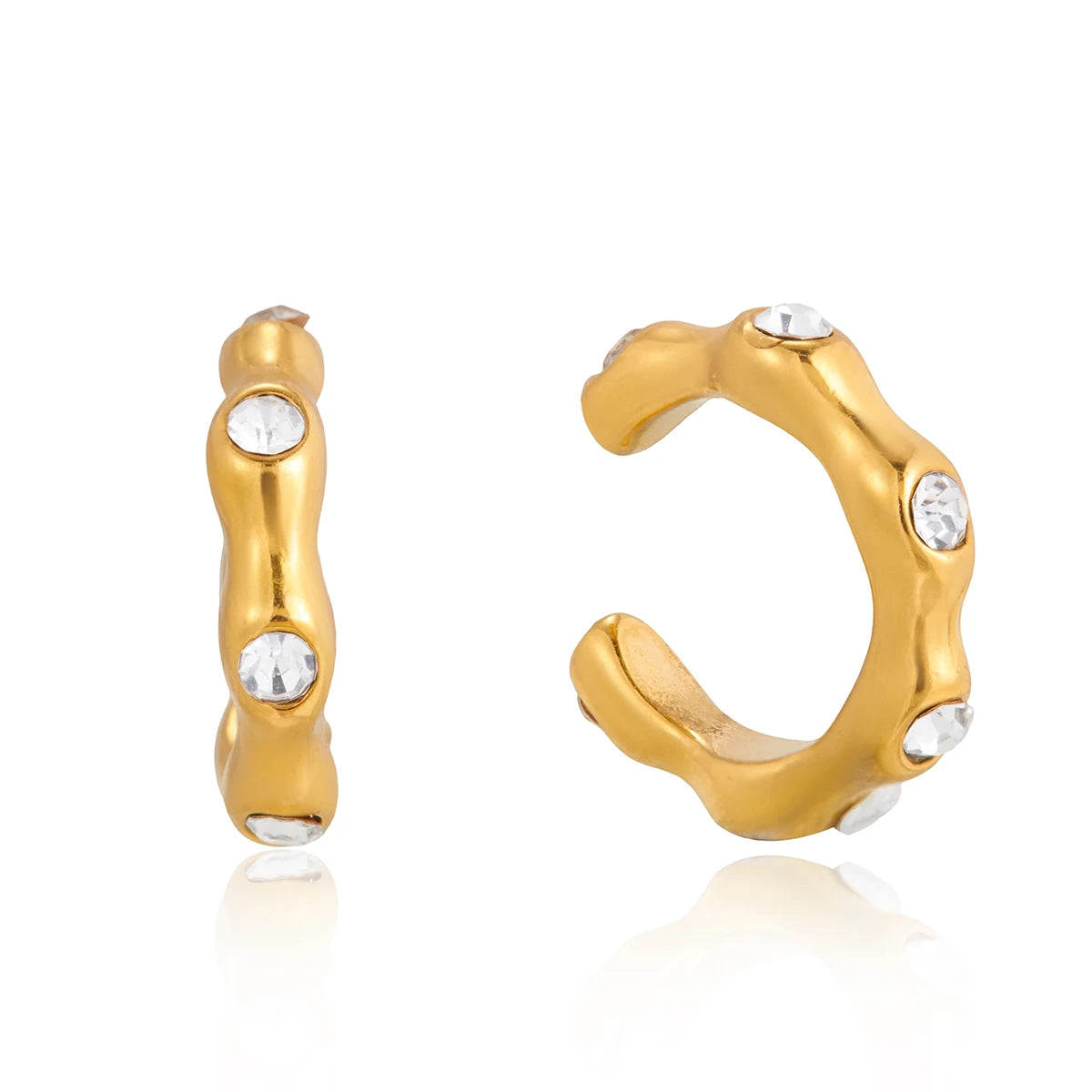 Wavy CZ Stud Earrings — Stainless Steel · PS377