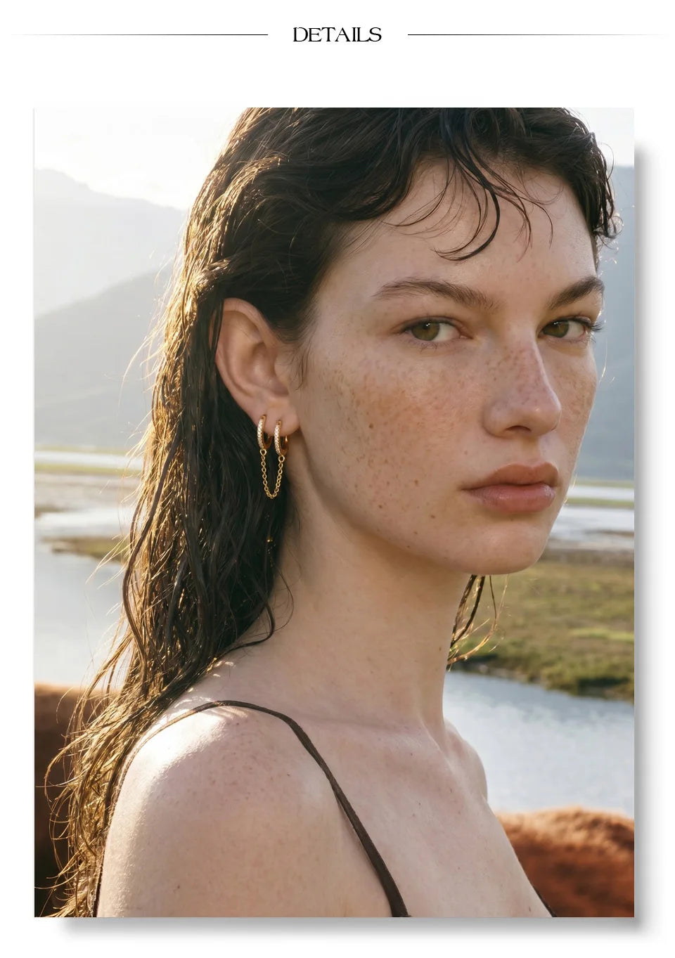 Cubic Zirconia Geometric Chain Earrings — Gold-Plated Stainless Steel with Cubic Zirconia · PS1462