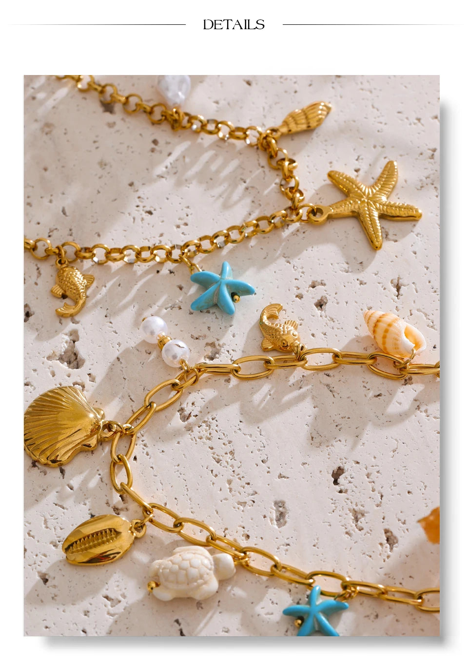 Shell star geometric necklace in gold-plated stainless steel with shell.