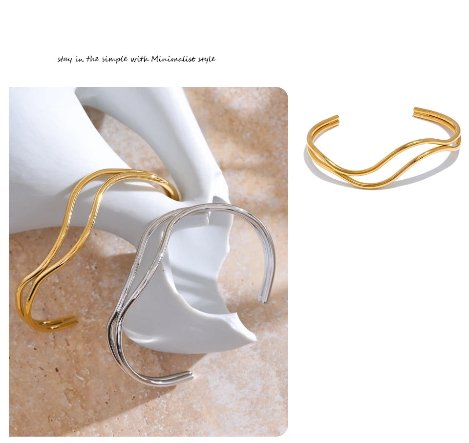Geometric Layered Bracelet — Gold-Plated Stainless Steel · PS1626