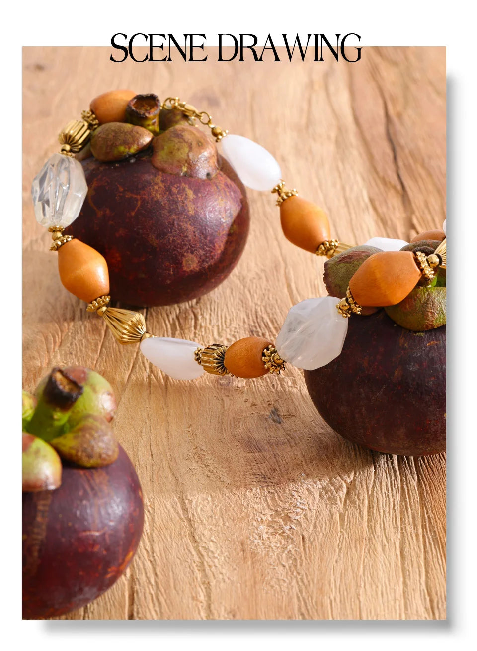 Resin beaded geometric necklace in gold-plated stainless steel with resin.