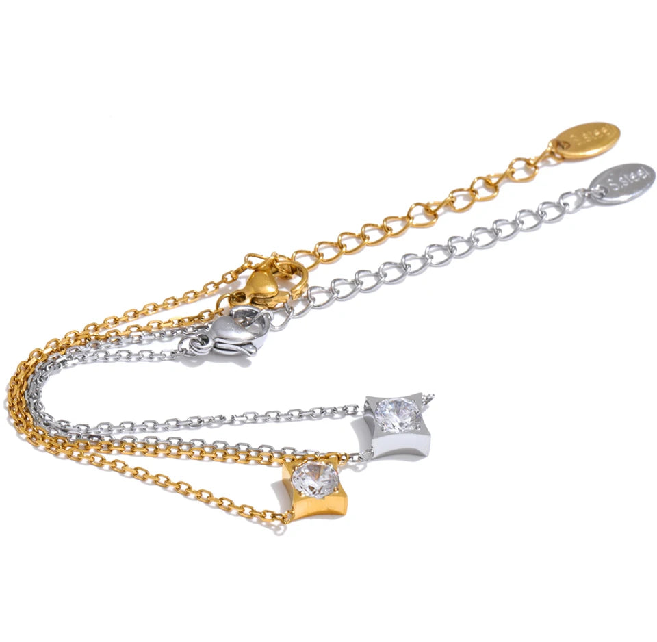 Cubic Zirconia Star Geometric Bracelet — Gold-Plated Stainless Steel with Cubic Zirconia · PS1229