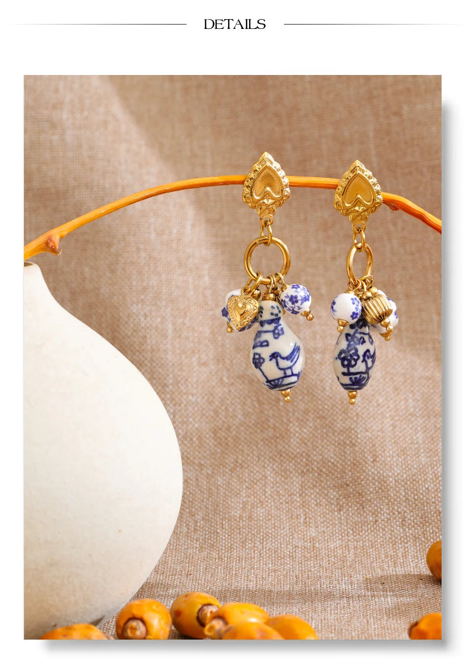 Heart flower geometric earrings in gold-plated stainless steel.