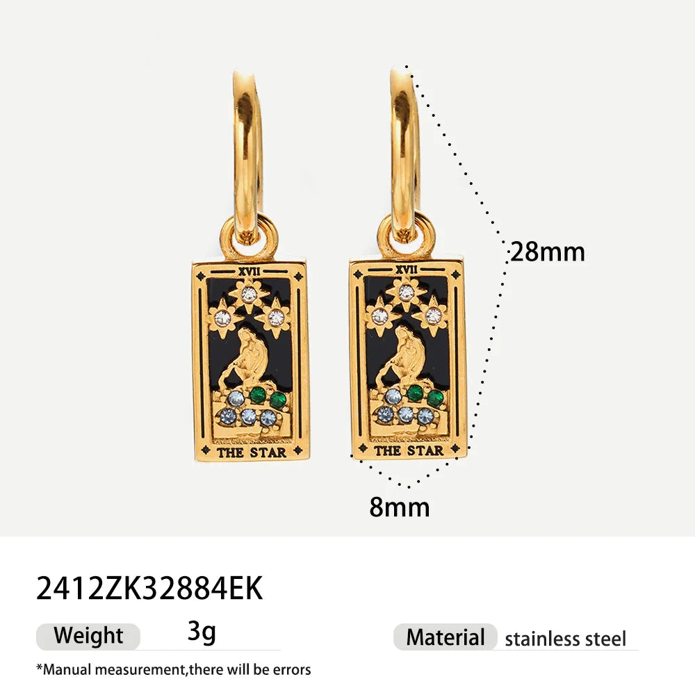 New Tarot Cards Chunky Hoop Earrings for Women Stainless Steel Original Tarot Queen Lover Magician Moon Drop Earrings Jewelry