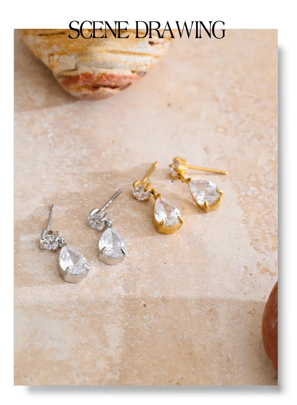 Cubic zirconia geometric earrings in gold-plated stainless steel with cubic zirconia.