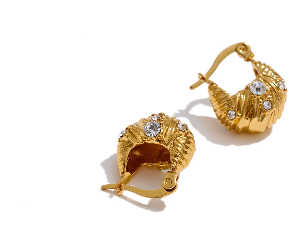 Cubic Zirconia Vintage Geometric Earrings — Gold-Plated Stainless Steel with Cubic Zirconia · PS1207