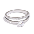 Cubic zirconia geometric layered ring in gold-plated stainless steel with cubic zirconia.