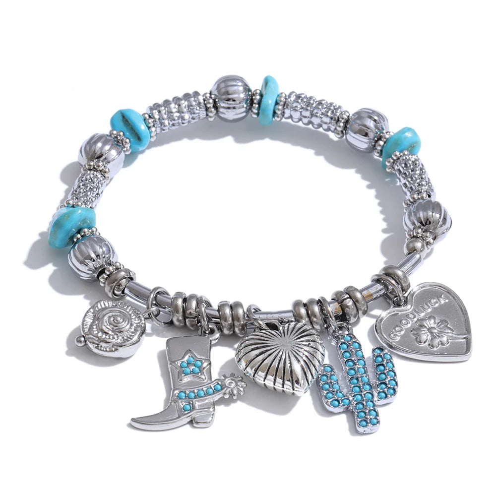 Natural Stone Heart Flower Bracelet — Gold-Plated Stainless Steel with Natural Stone · PS1139