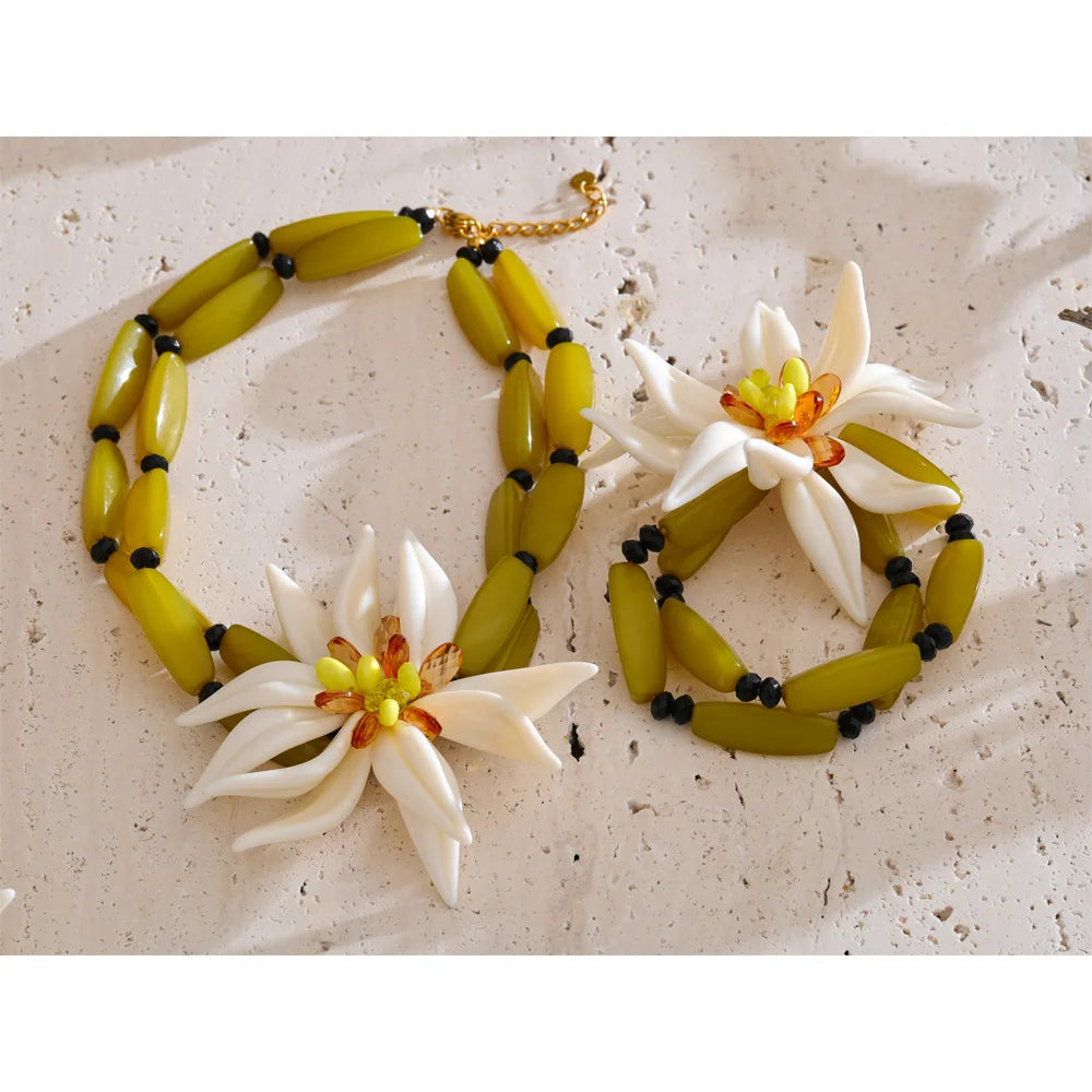 Acrylic Flower Earrings — Gold-Plated Stainless Steel with Acrylic · PS1594
