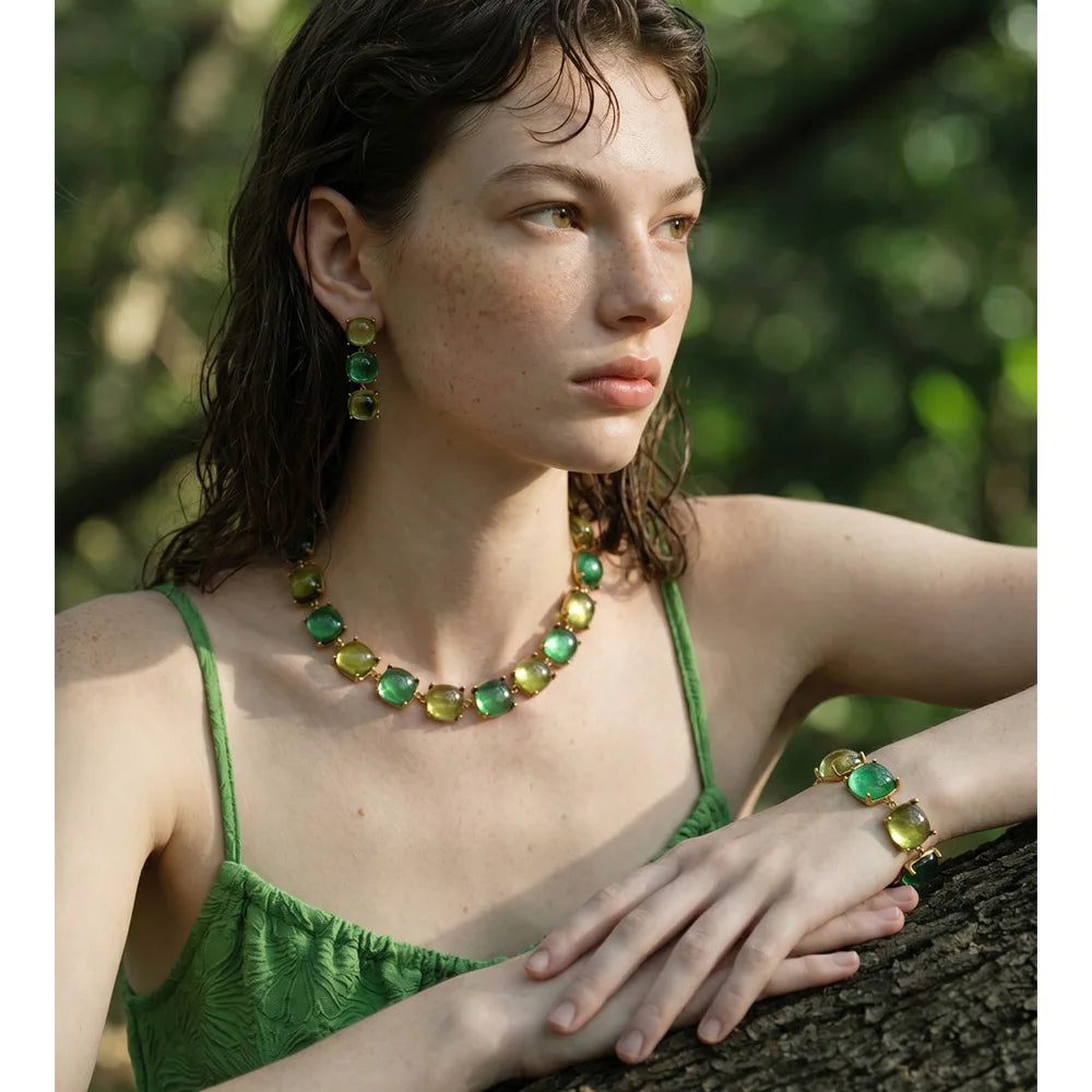Resin acrylic multi-color earrings in gold-plated stainless steel with resin and acrylic.