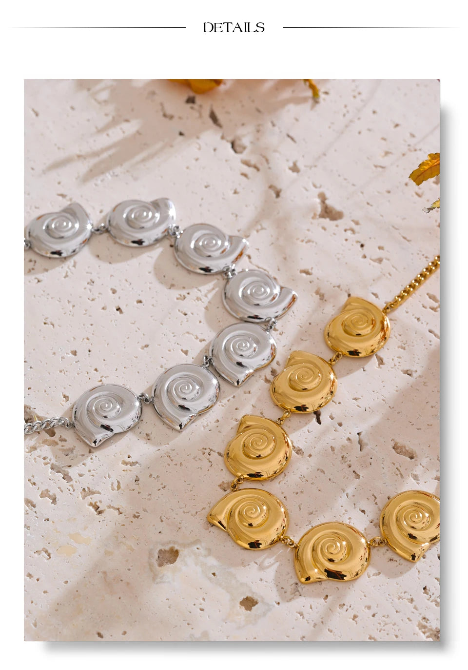 Shell geometric chain necklace in gold-plated stainless steel with shell.