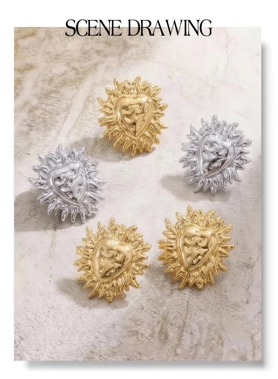 Heart geometric earrings in gold-plated stainless steel.