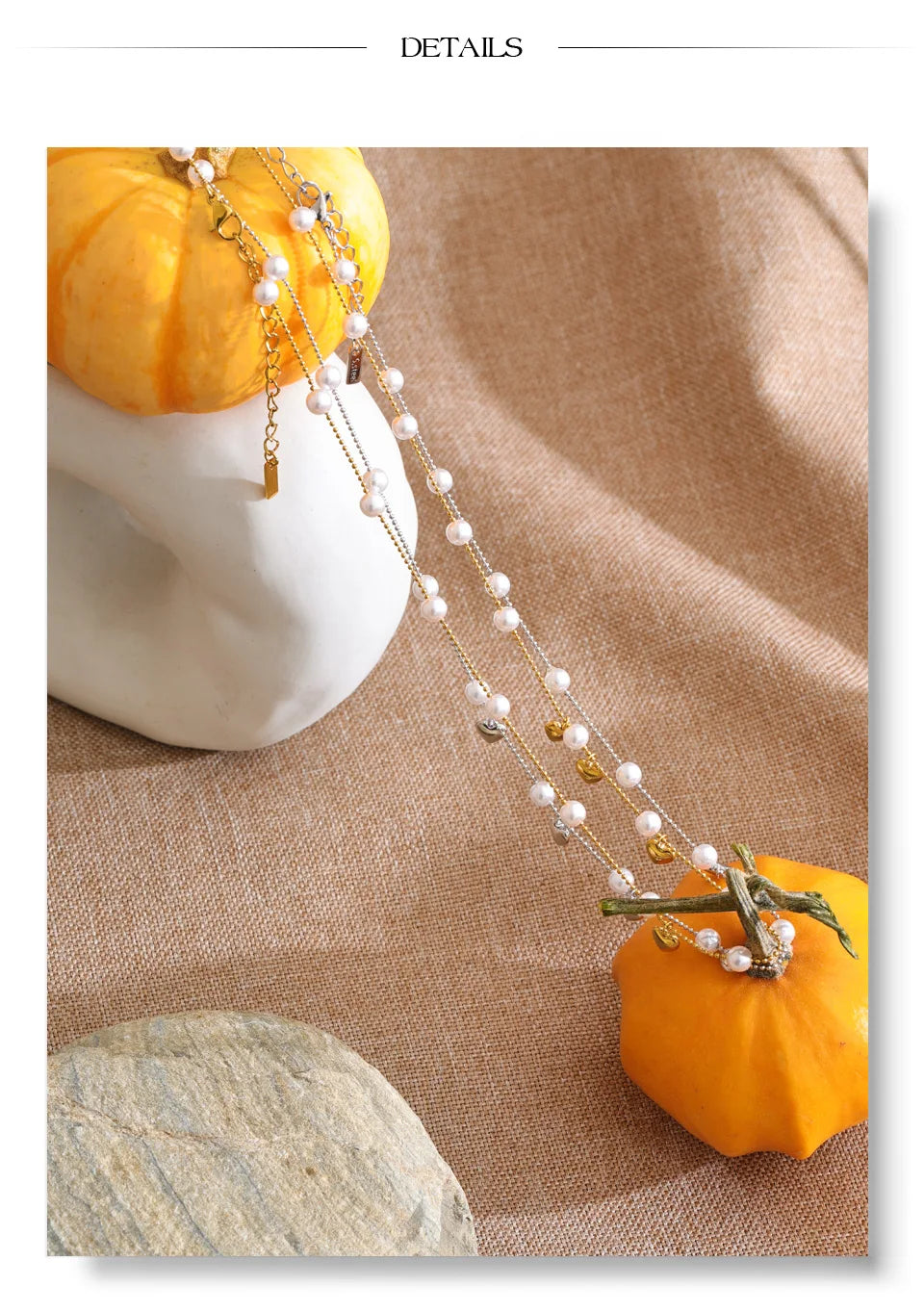 Pearl heart beaded necklace in gold-plated stainless steel with pearl.