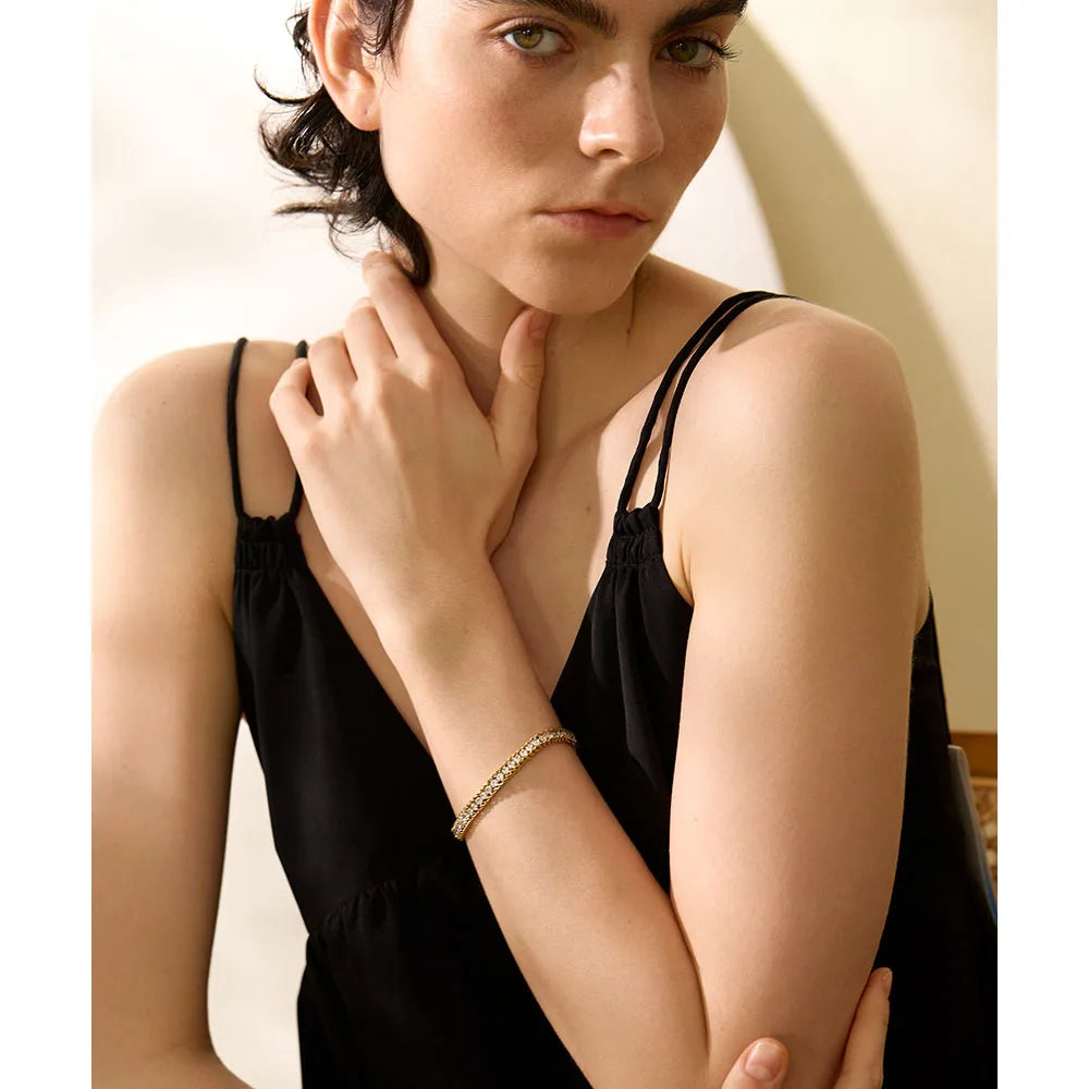 Cubic Zirconia Geometric Chain Bracelet — Gold-Plated Stainless Steel with Cubic Zirconia · PS1872