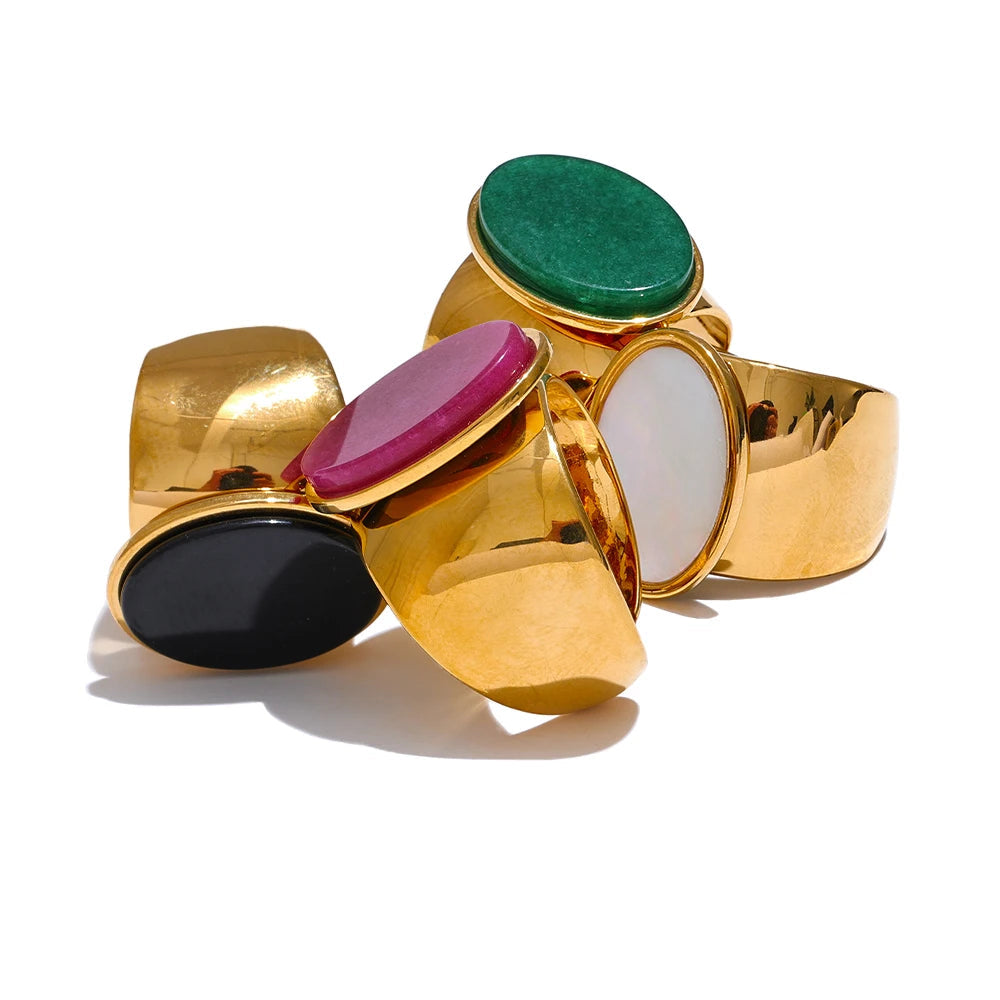 Gold-plated stainless steel ring with natural stone accents.