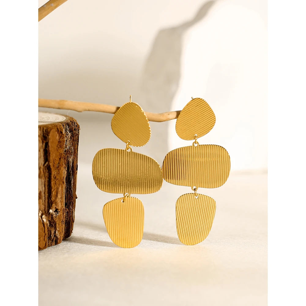 Drop Earrings Striped Metal Texture — 316L Stainless Steel · PS390